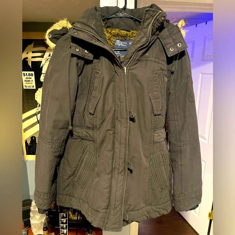 Women’s American Eagle Parka Sherpa winter coat black size medium